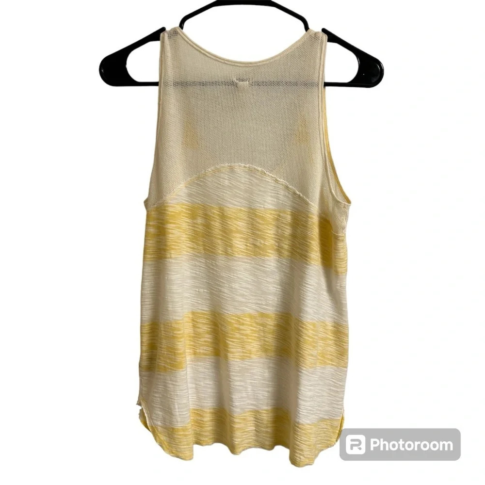 Free People We The Free XS Yellow Stripe Mesh Lace Front Raw Hem Tank Top Y2K - Picture 2 of 10